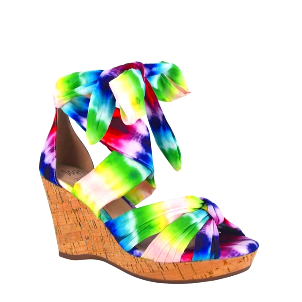 NIB Impo Ohanna Tie Dye Ankle Lace Up Summer Sandals Platform Wedges 9 Medium